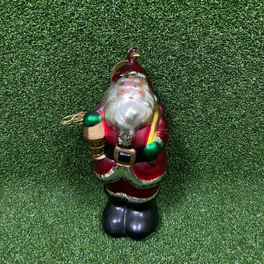 Vintage Hand Painted Glass Santa Claus Christmas Tree Ornament 7"